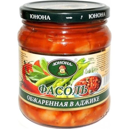 Фасоль Юнона обжаренная в аджике стеклянная банка 480 г