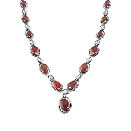 Серебряное колье с янтарем и родированием