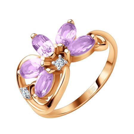 Золотое кольцо с аметистами и фианитами