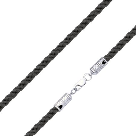 Текстильный шнурок с серебряным замком с родированием