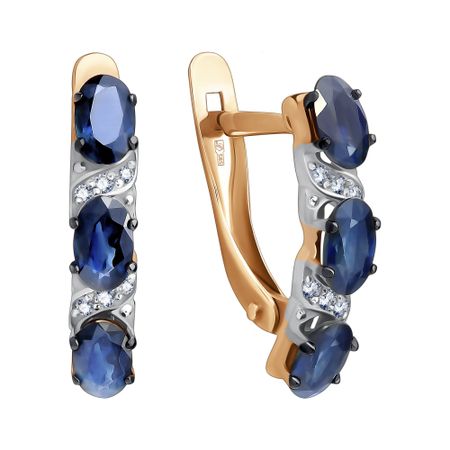 Золотые серьги с сапфирами и бриллиантами с родированием