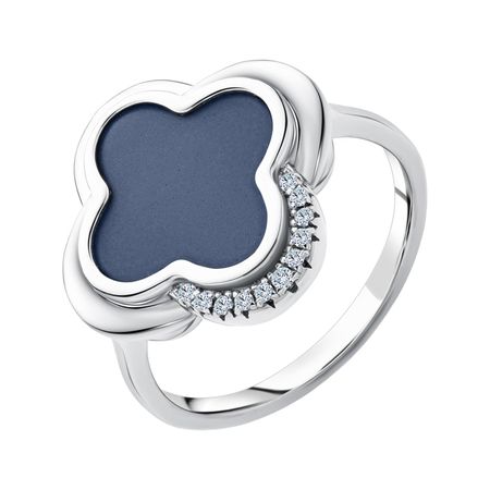 Серебряное кольцо с керамикой и фианитами