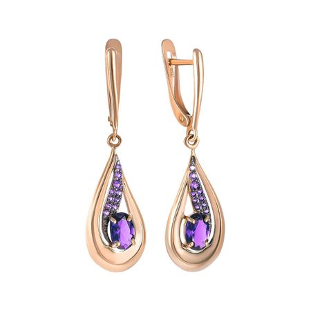 Серьги из золота с аметистами и фианитами
