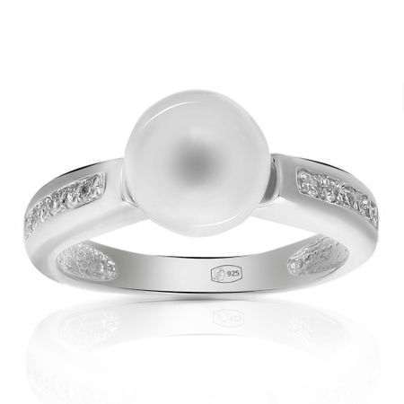 Кольцо из серебра с жемчугом и фианитами