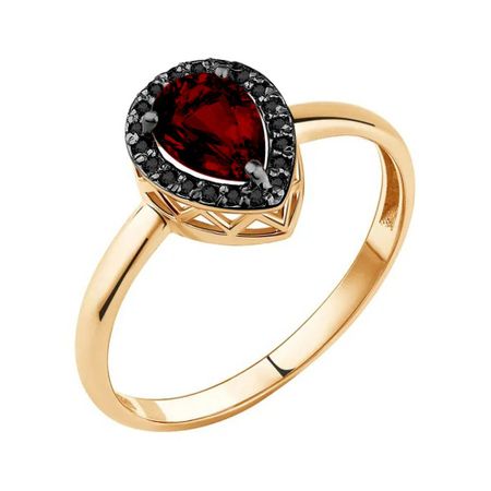 Золотое кольцо с гранатом и фианитами с черным родированием