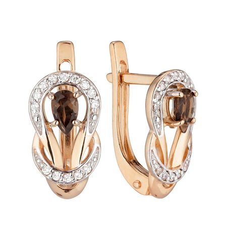 Серьги из золота с раухтопазами и фианитами