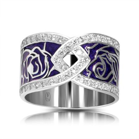 Кольцо из серебра с эмалью и фианитами