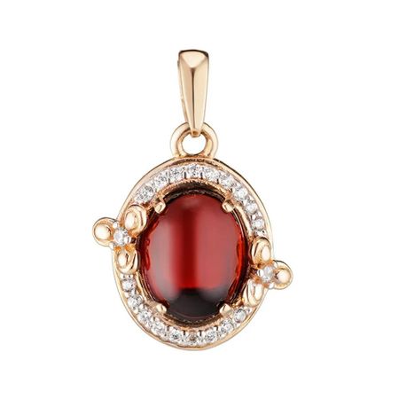 Золотая подвеска с гранатом и фианитами с родированием