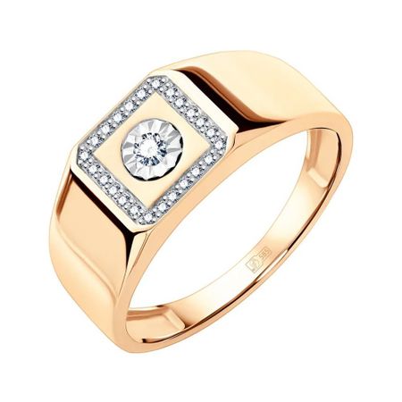 Золотая печатка с бриллиантами и родированием