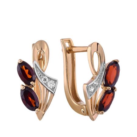 Серьги из золота с гранатом и фианитами
