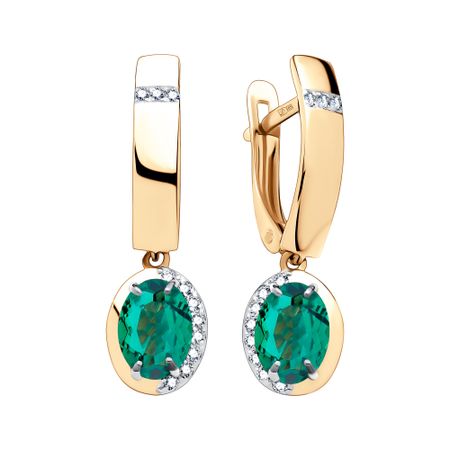 Золотые серьги с изумрудами и бриллиантами с родированием