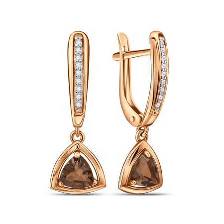 Золотые серьги с раухтопазами и фианитами