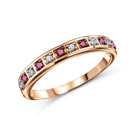 Золотое кольцо с рубинами и бриллиантами с родированием