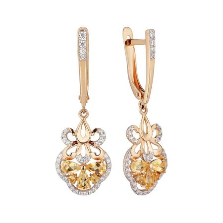 Серьги из золота с цитринами и фианитами
