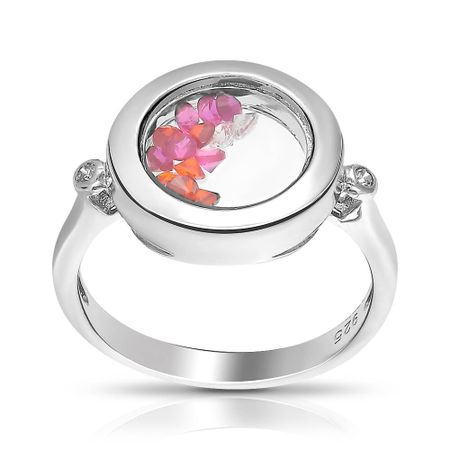 Серебряное кольцо с ювелирным стеклом и рубинами с фианитами