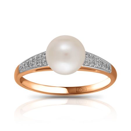 Кольцо из золота с жемчугом и фианитами