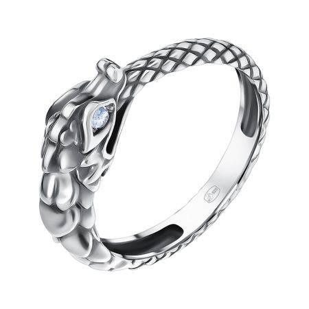 Серебряное кольцо Дракон с фианитами и чернением