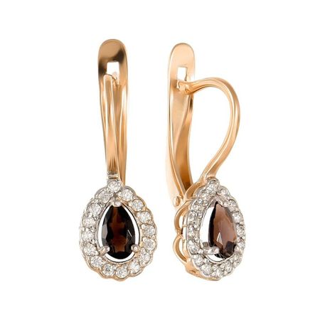 Серьги из золота с раухтопазами и фианитами