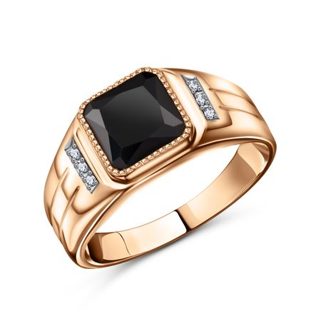 Кольцо-печатка из золота с фианитами