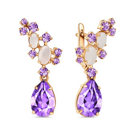 Золотые серьги с аметистами и кварцем натуральные кристаллы аметист кварц 4 6 8 10 мм для поделок