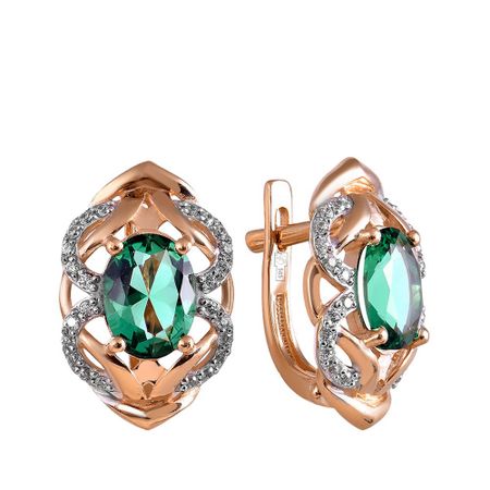 Золотые серьги с кварцем и фианитами