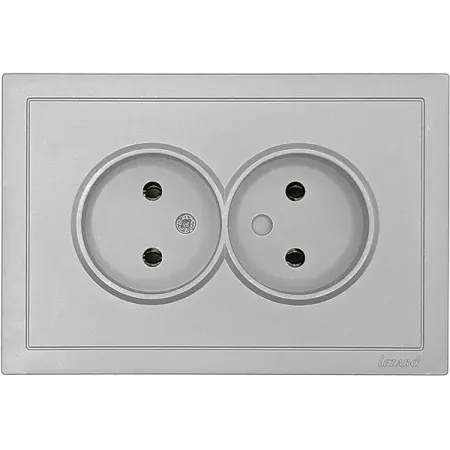 Розетка двойная встраиваемая Lezard Zima без заземления цвет серый матовый лоток горизонтальный серый