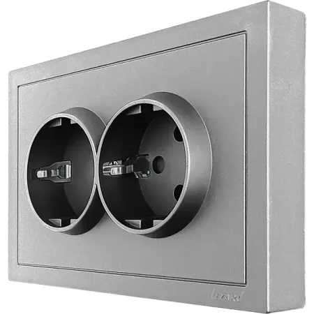 Розетка двойная встраиваемая Lezard Zima без заземления цвет серый матовый wallpad l6   настенная розетка 1 5 постов