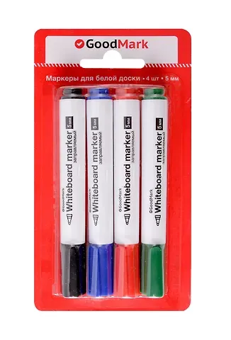 Маркеры для доски 3 цвета 5мм, толстый корпус, блистер, Goodmark