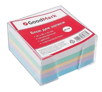 Блок-куб 90*90*45 цветной, пласт. бокс, GoodMark