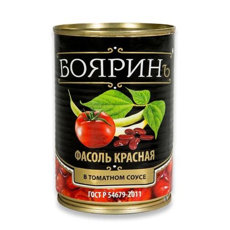 Фасоль Бояринъ красная в томатном соусе натуральная жестяная банка 425 мл