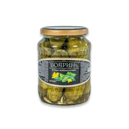 Огурцы Бояринъ маринованные с зеленью стеклянная банка Россия 720 мл
