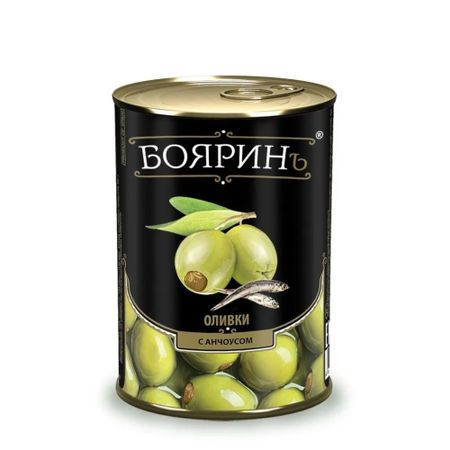 Оливки Бояринъ с анчоусом жестяная банка 300 мл