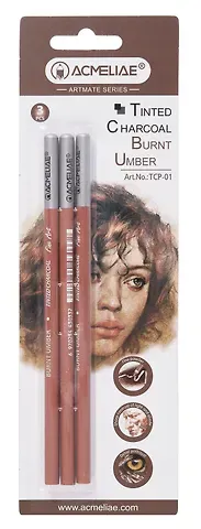 Карандаши угольные 03шт жженая умбра, блистер, ACMELIAE