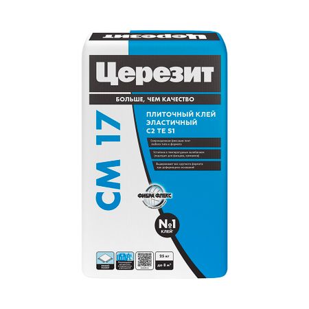 Клей для плитки и керамогранита Церезит СМ 17 FibreForce эластичный серый класс C2 TE S1 25 кг