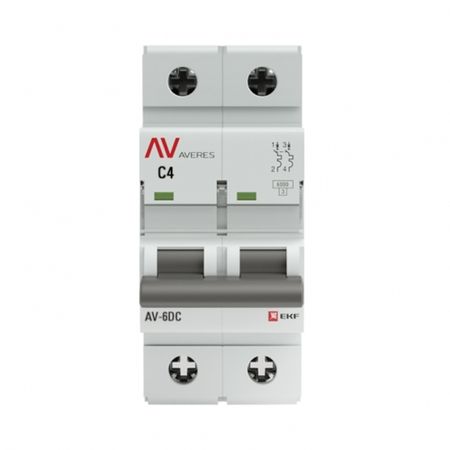 Автоматический выключатель модульный EKF Averes AV-6 DC 2Р 4А тип C 6 кА 230 В (mcb6-DC-2-04C-av) tomzn tob1z 125 автоматический выключатель постоянного тока 125а 220в