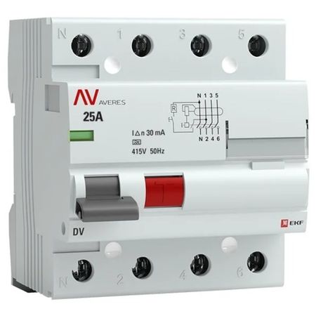 УЗО EKF Averes DV 25А 3P+N тип A 30 мА 10 кА (rccb-4-25-30-a-av) автоматические выключатели для утечки заземления evse rccb тип b etek rcd 2p 4p 2 полюса 4 полюса 40 а 63 а а 30 ма стандартная 10 ка din рейка