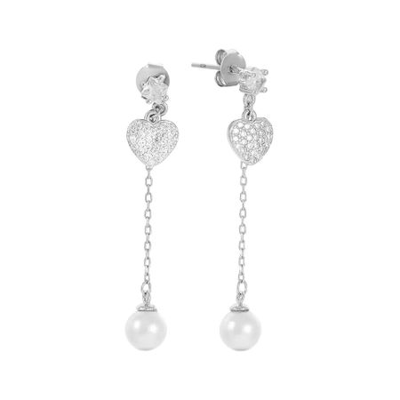 Серьги-пусеты из серебра с жемчугом и фианитами