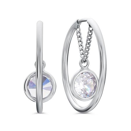 Серебряные серьги с фианитами и родированием