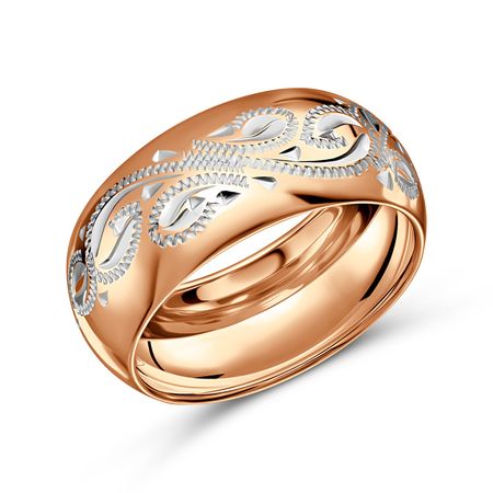 Серебряное обручальное кольцо с гравировкой и позолотой