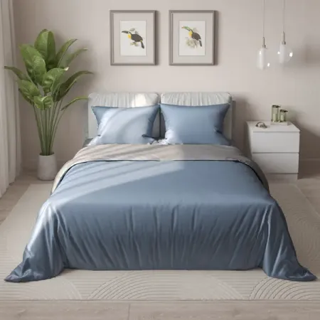 Комплект постельного белья НТК евро полисатин бежево-голубой