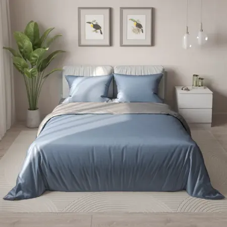 Комплект постельного белья НТК полутораспальный полисатин бежево-голубой