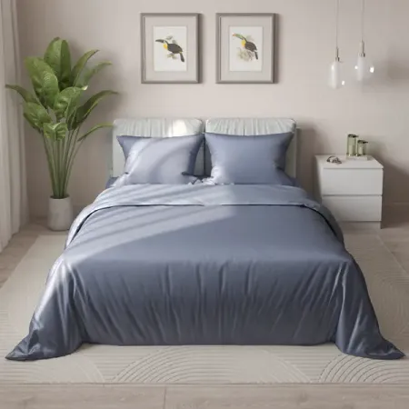 Комплект постельного белья НТК полутораспальный полисатин темно-синий