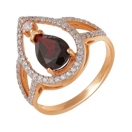 Кольцо из золота с гранатом   фианитами польская звезда остров золота