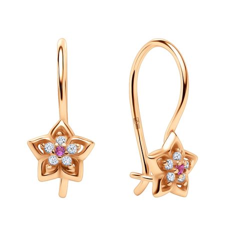 Золотые серьги со шпинелью нано и фианитами