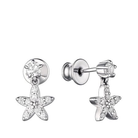 Серьги-пусеты Звезда из серебра с фианитами