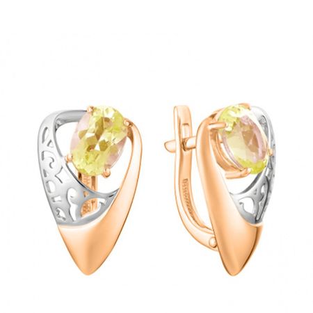 Золотые серьги с цитринами и родированием