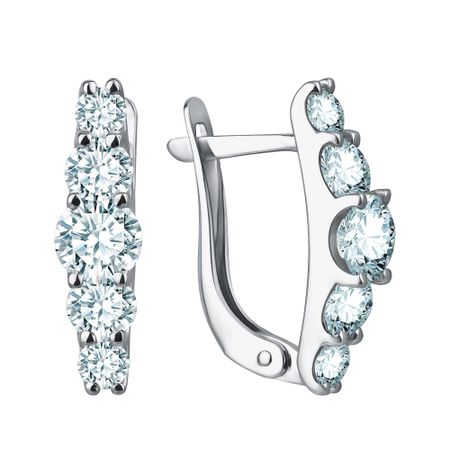 Серебряные серьги с ювелирными кристаллами и родированием