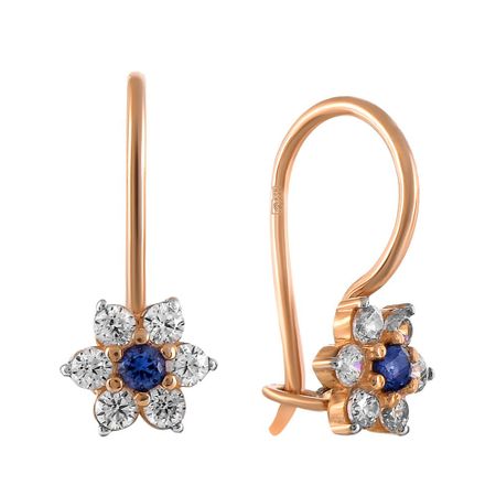 Золотые серьги со шпинелью нано и фианитами