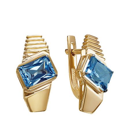 Золотые серьги с London топазами и родированием