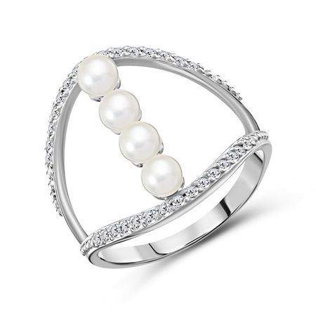 Кольцо из серебра с жемчугом и фианитами